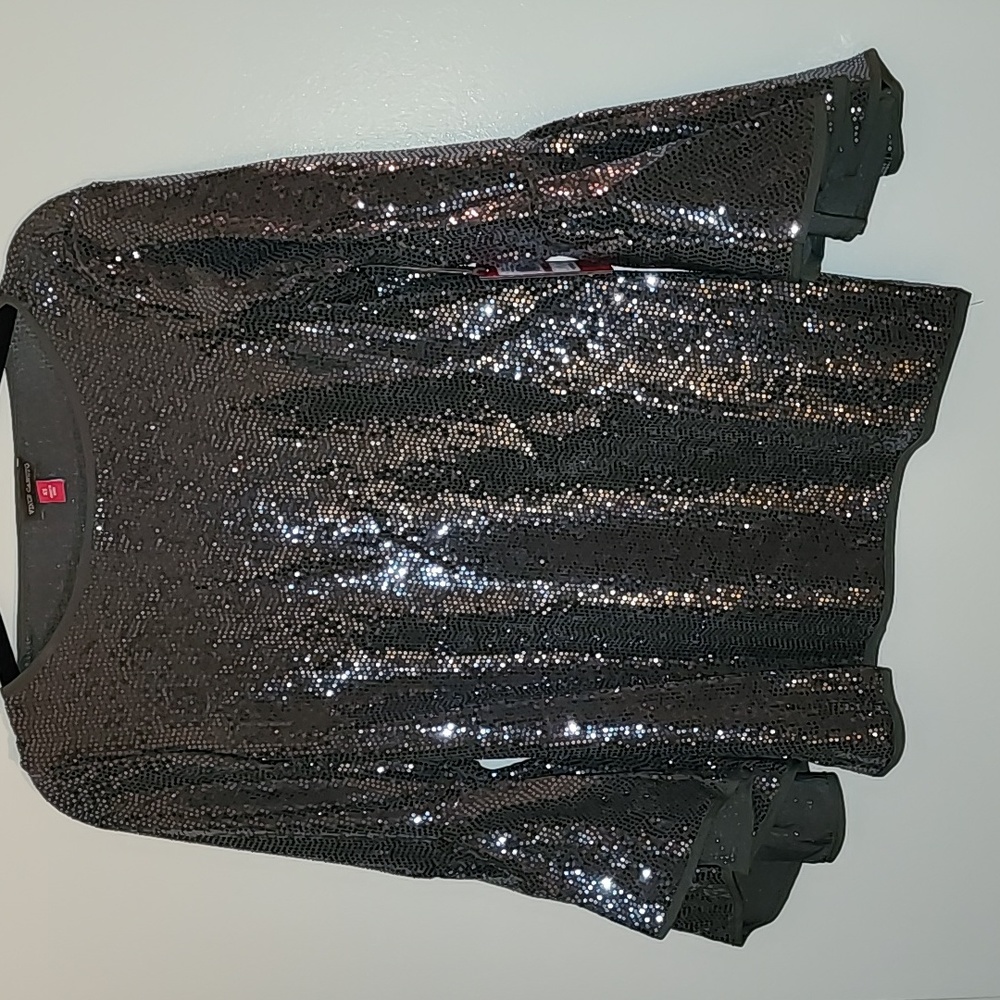 Vince Camuto Metallic Knit Flutter Top - Silver